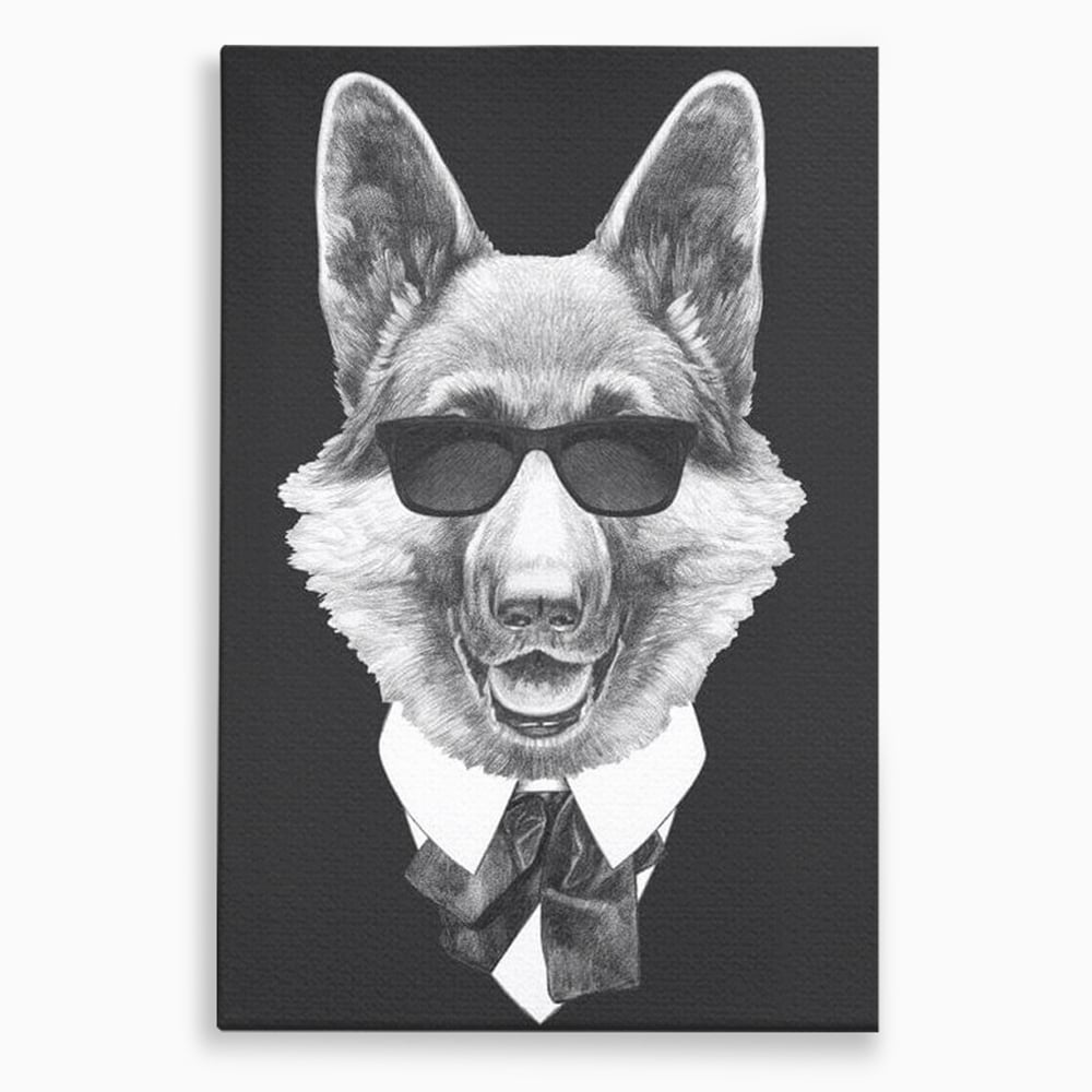 Tablou canvas cu portret ilustrativ caine gentleman, fara rama, pe sasiu de lemn
